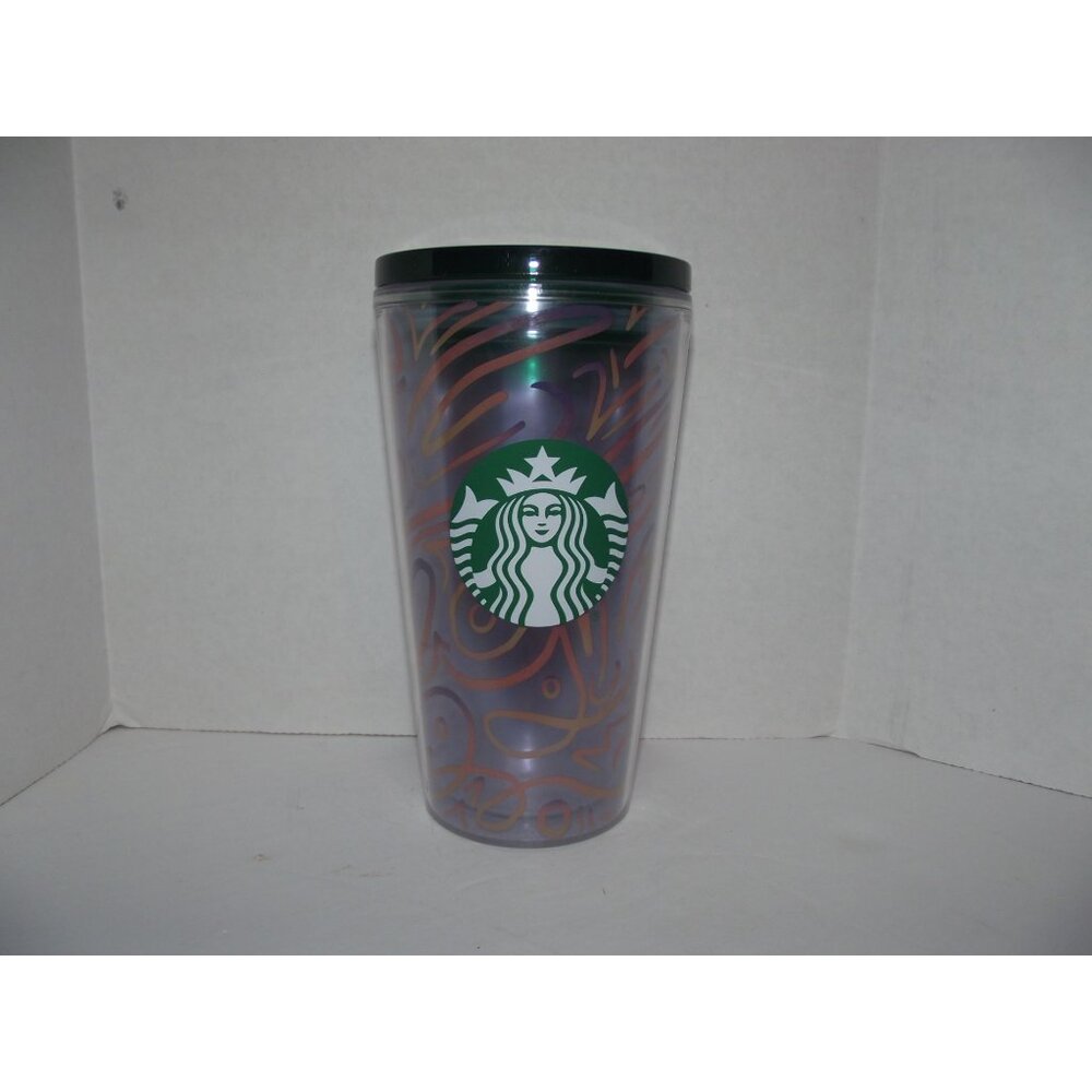 Starbucks 16 Oz. Tumbler With Lid - Purple & Green Swirl Design/Without Straw